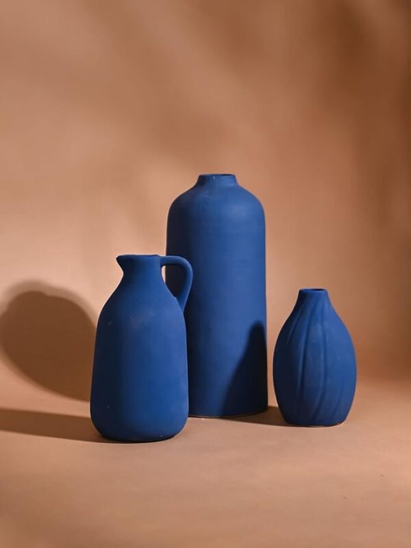 PUREZENTO Modern Blue Ceramic Vase - Set of 3
